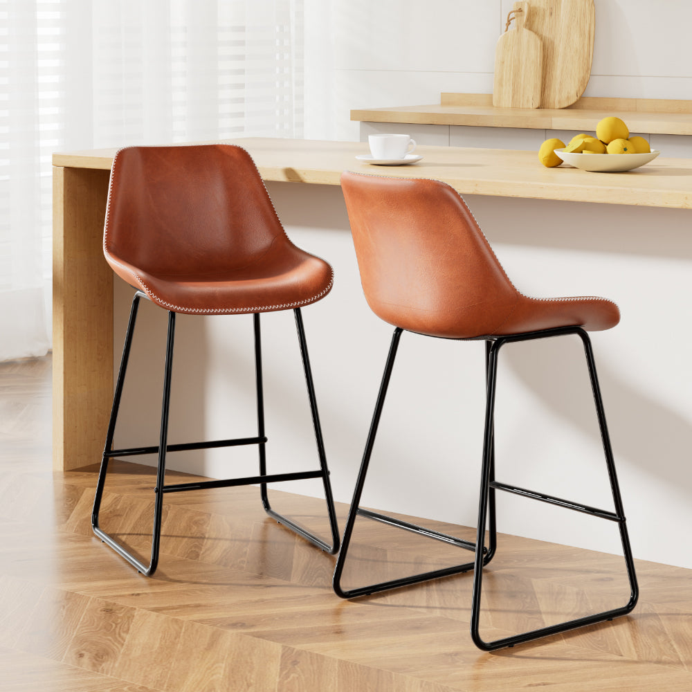 Fenella Bar Stools | Set of 2 | Brown - -