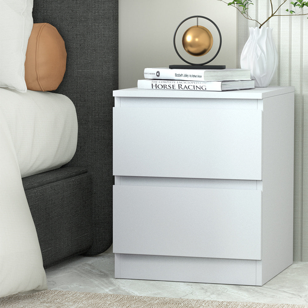 White NORDIQE bedside table with two drawers