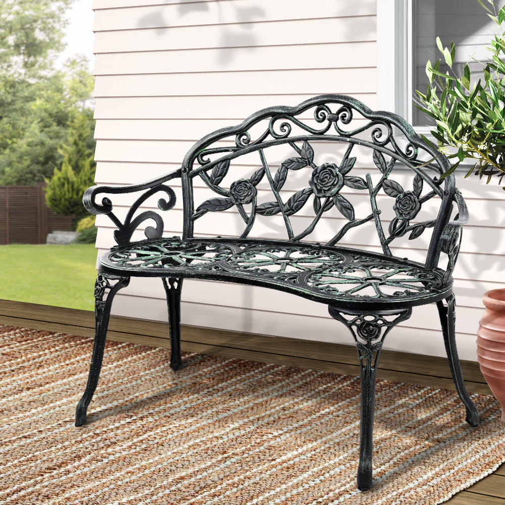 NORDIQE Gardeon Outdoor Garden Bench Seat 100cm Cast Aluminium Patio Chair Vintage Green