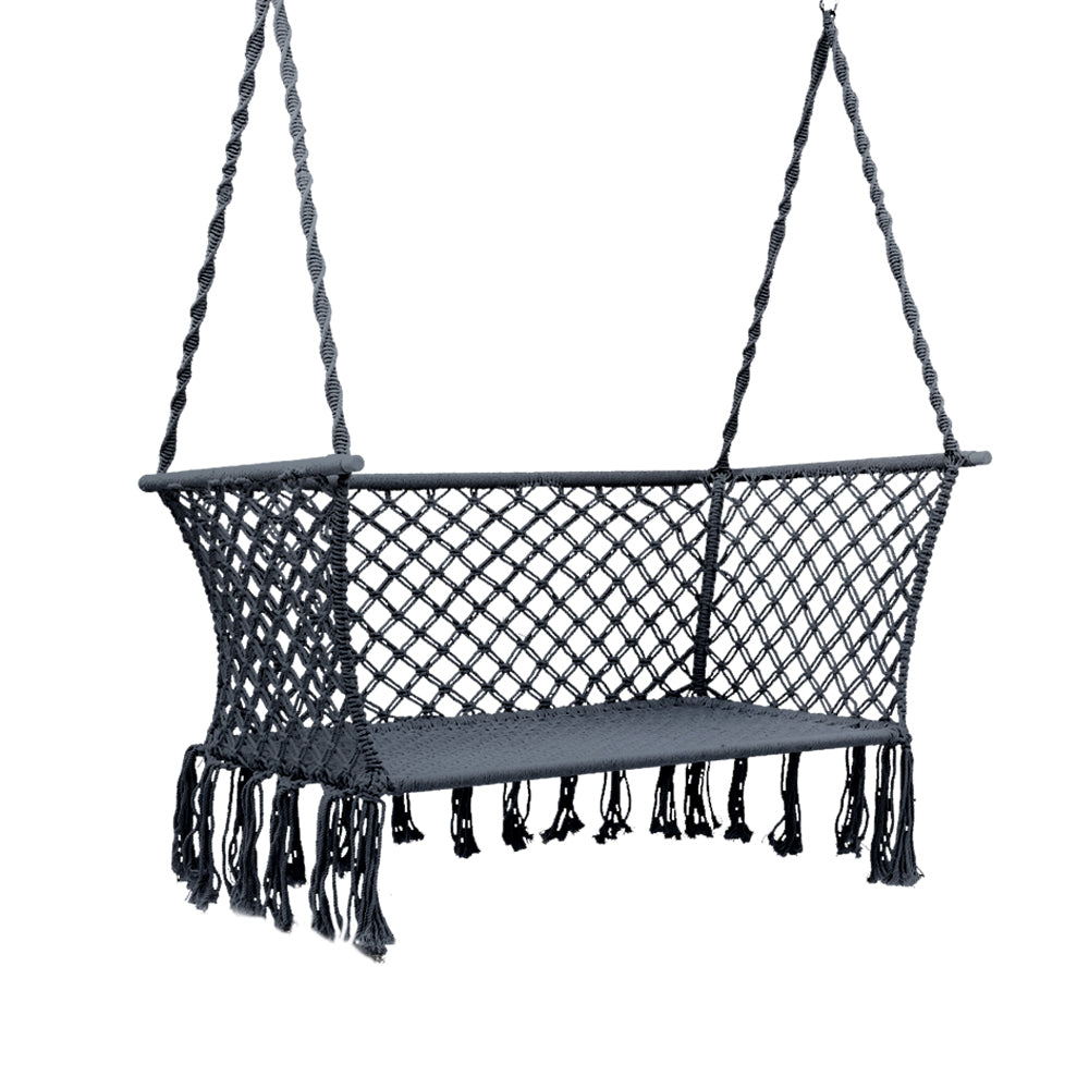 Grey NORDIQE hammock chair made of woven fabric for outdoor use, suitable for two persons.