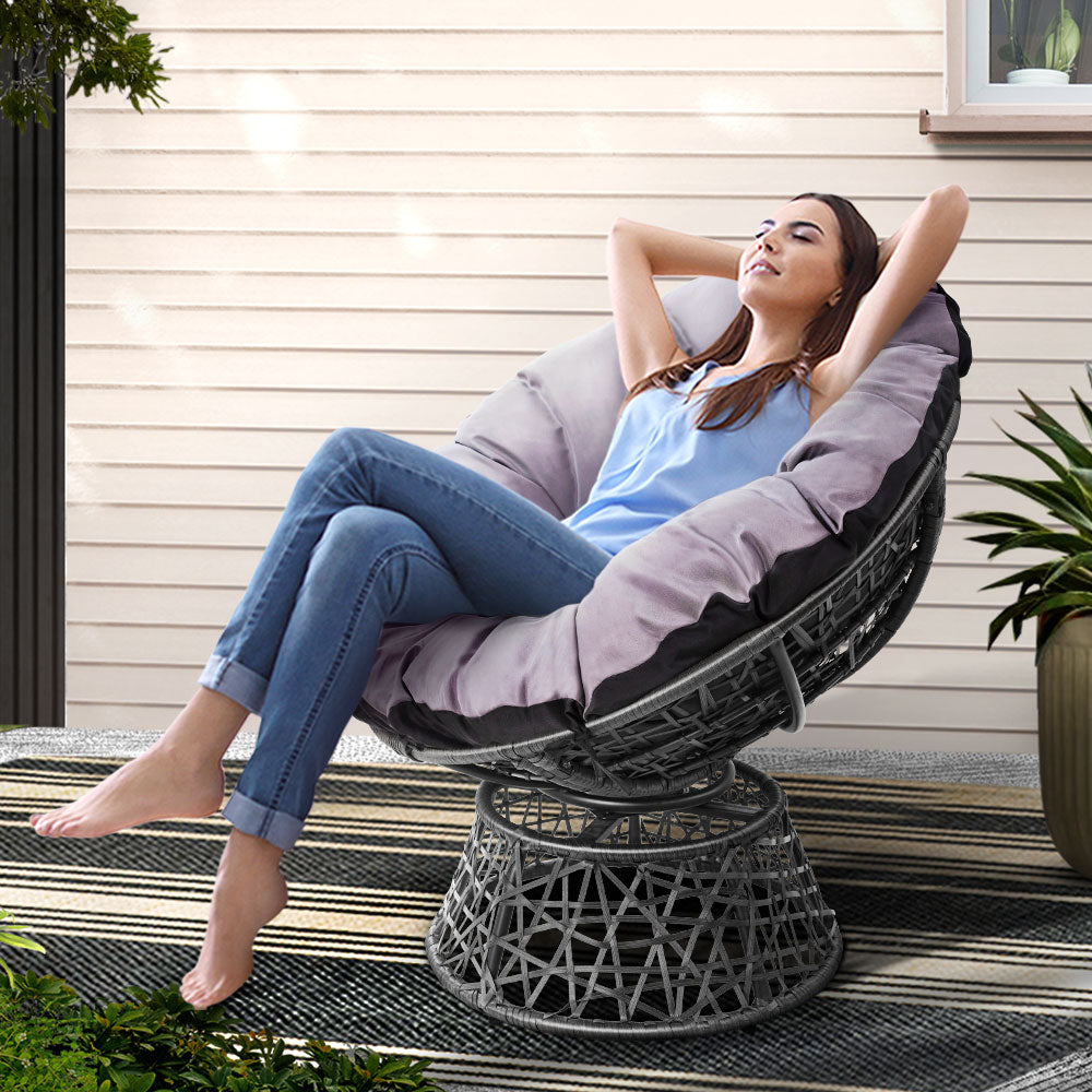 Papasan chair in grey wicker with cushioned seat by NORDIQE for outdoor use