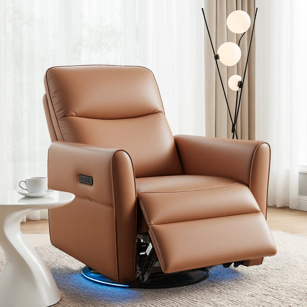 Xaren Swivel Recliner Chair by NORDIQE in rich brown leather — featuring a smooth reclining mechanism and modern design.