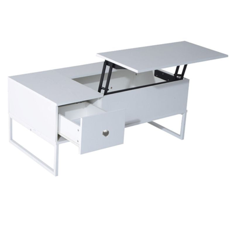 White L-shaped desk with a lifting top on a white background