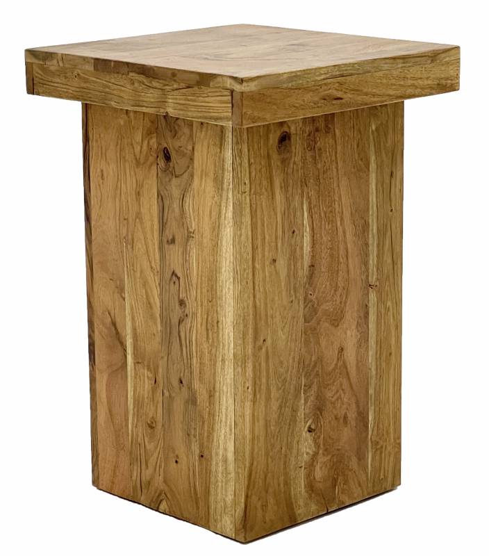 Wooden side table with a white background
