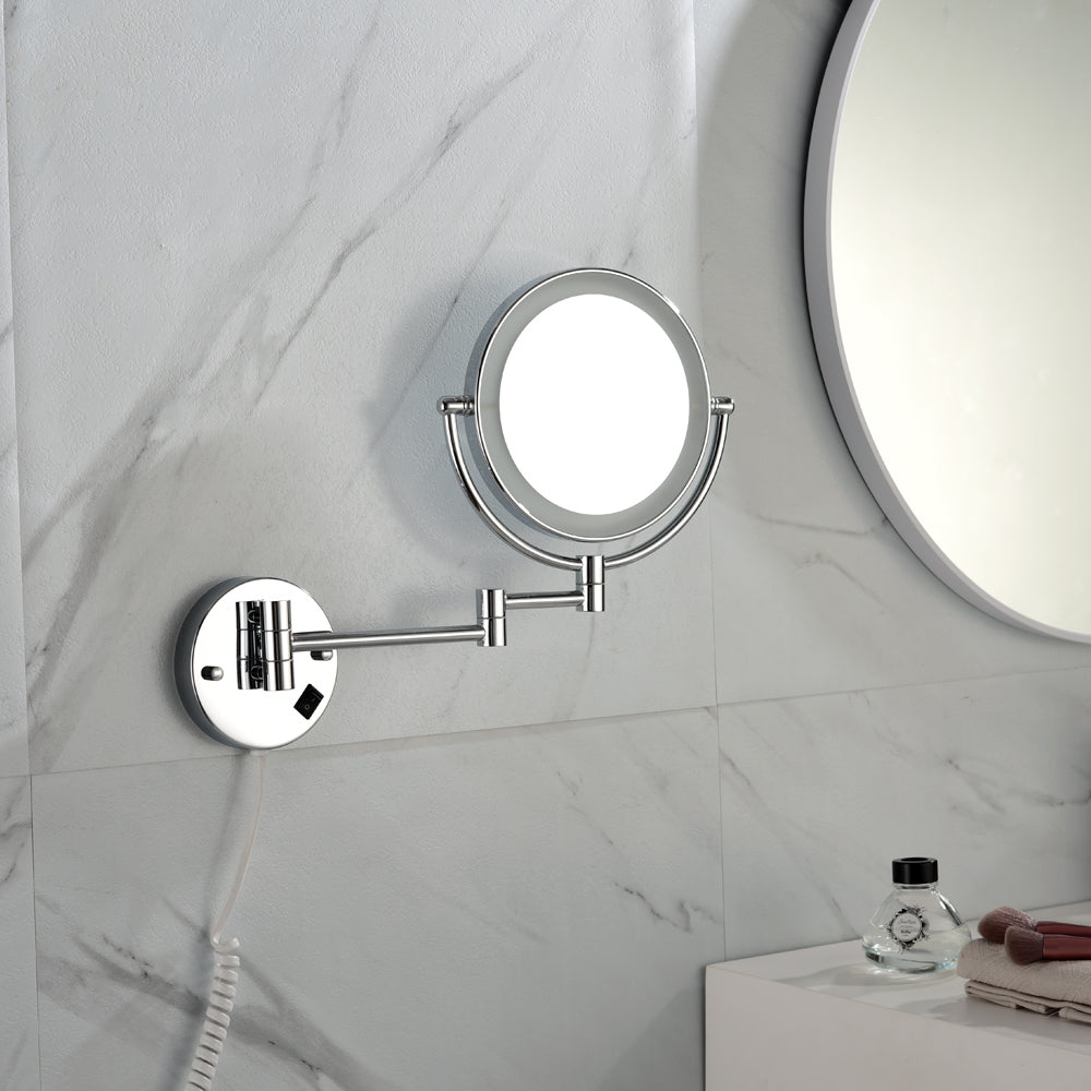 Luin 8'' LED Wall Mount Magnifying Mirror | Two-Sided | Silver - Default - other bathroom accessories