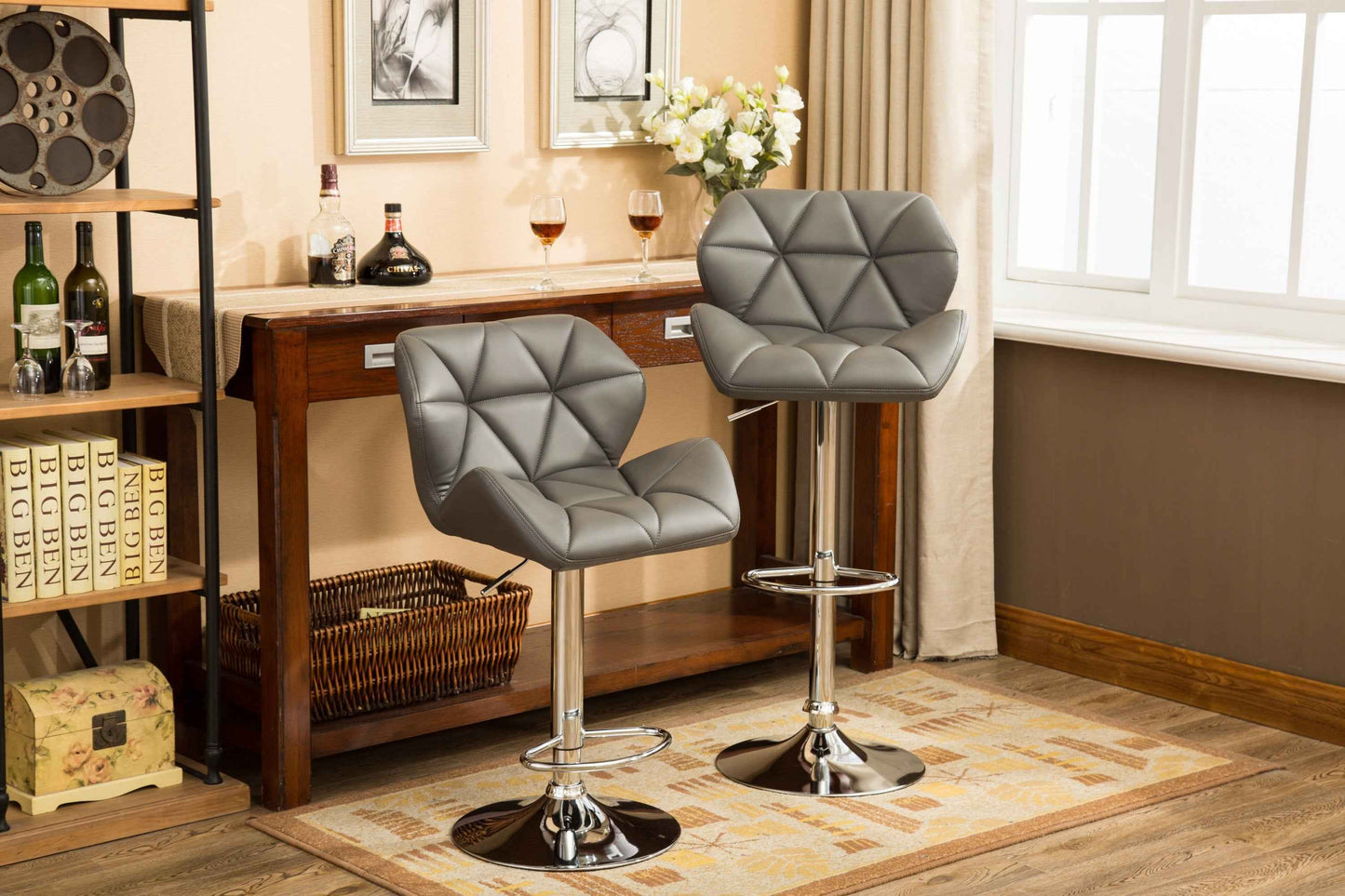 Hosal Tufted Bar Stools | Set of 2 | Gray - Default - bar stools