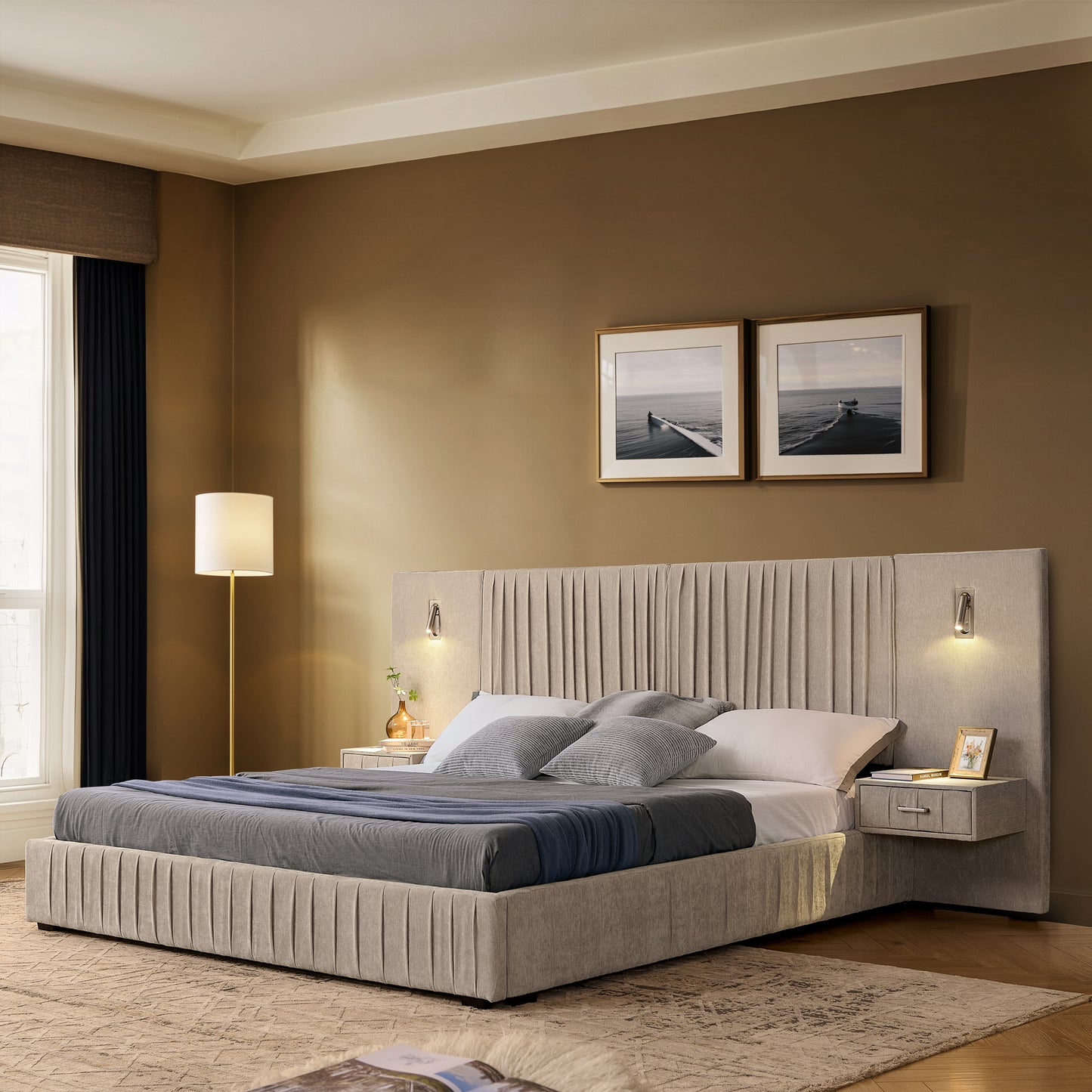 Rowall Queen Size Bed | Beige - Default - bed beige