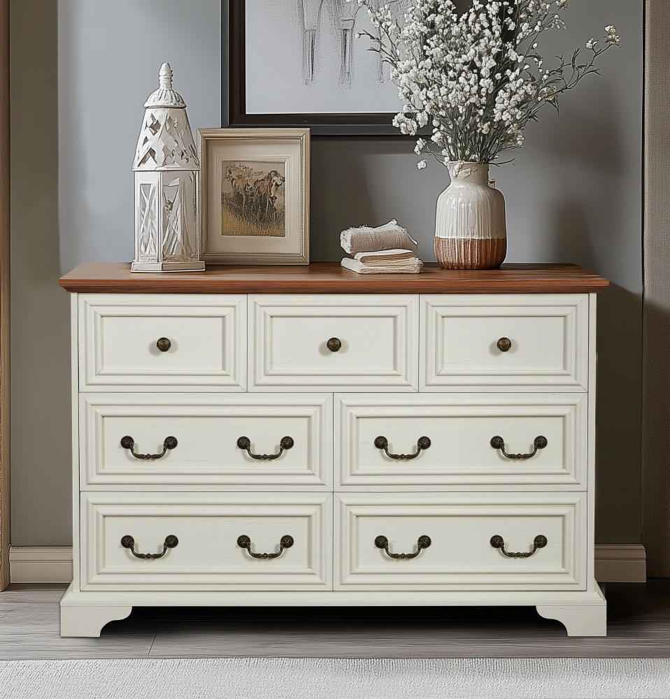 Avasea Farmhouse 7-Drawers Bedroom Dresser | Antique White & Walnut - Default - dresser