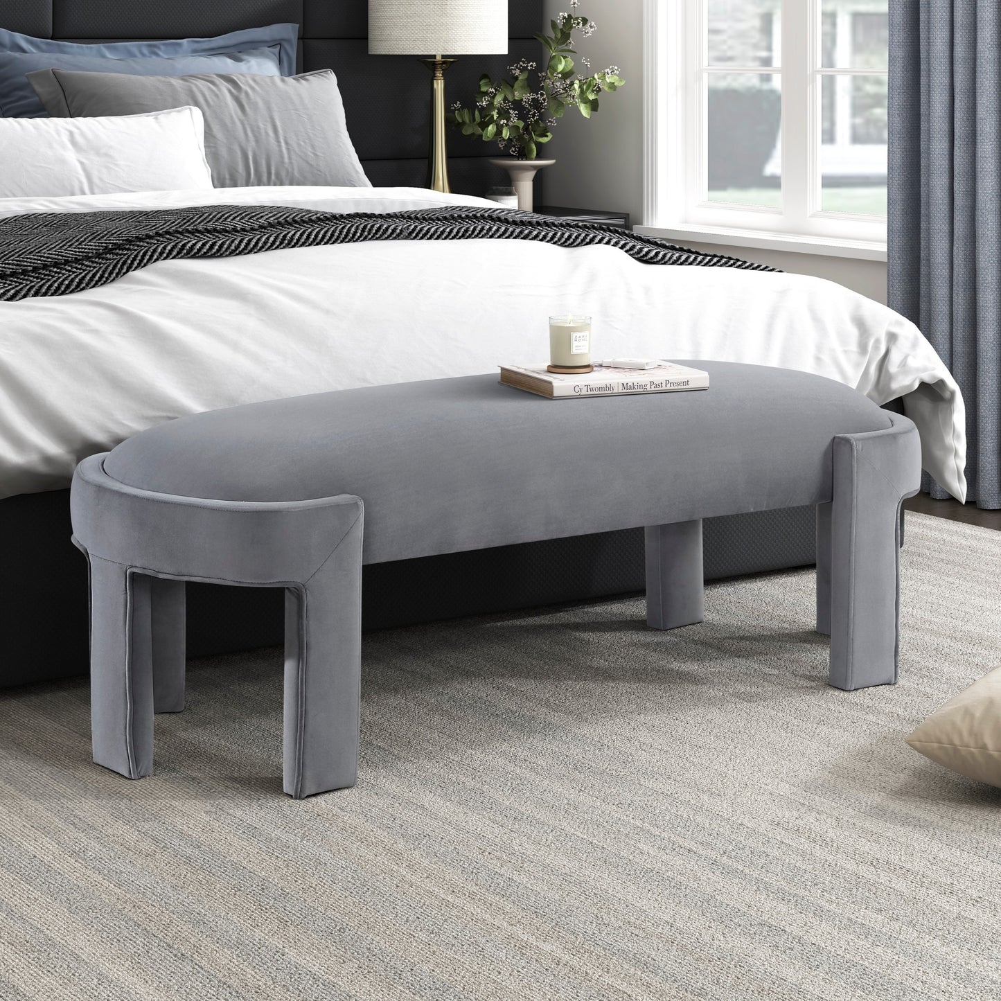 Geloni Stylish Bench | Grey Velvet - Default - bench grey velvet