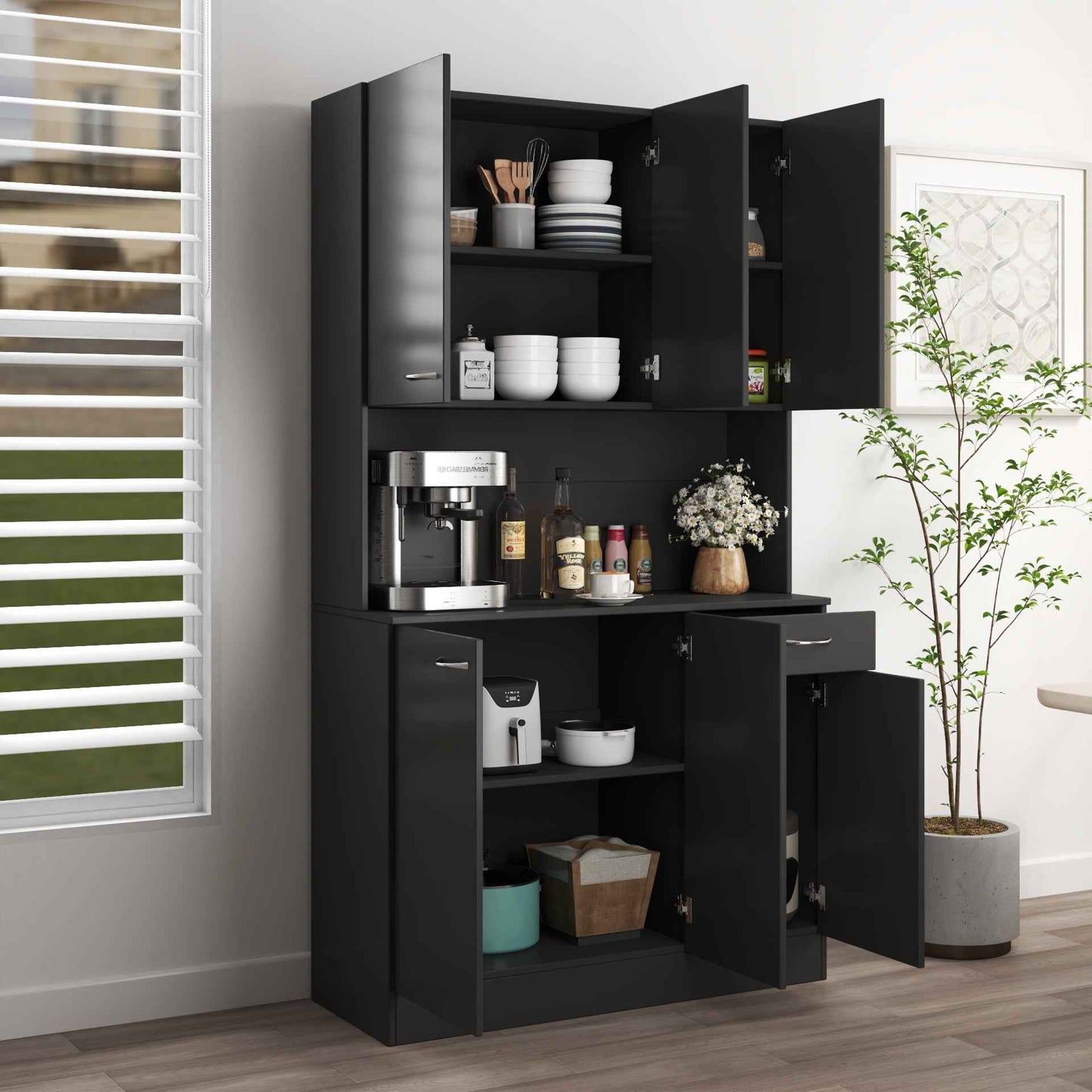 Ermele 70" Cabinet | Black - - black cabinet wood