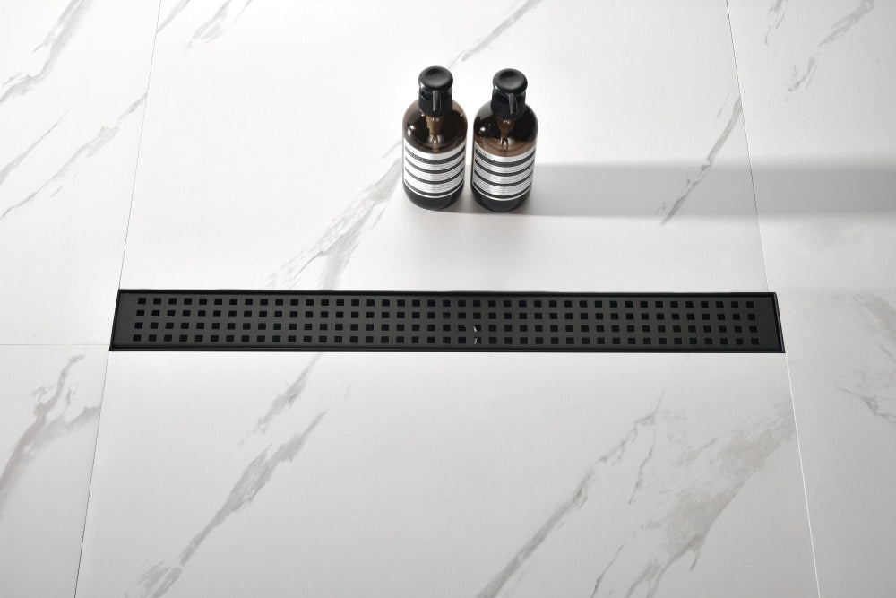Yatu 28'' Stainless Steel Linear Shower Drain | Black - Default - shower fixtures