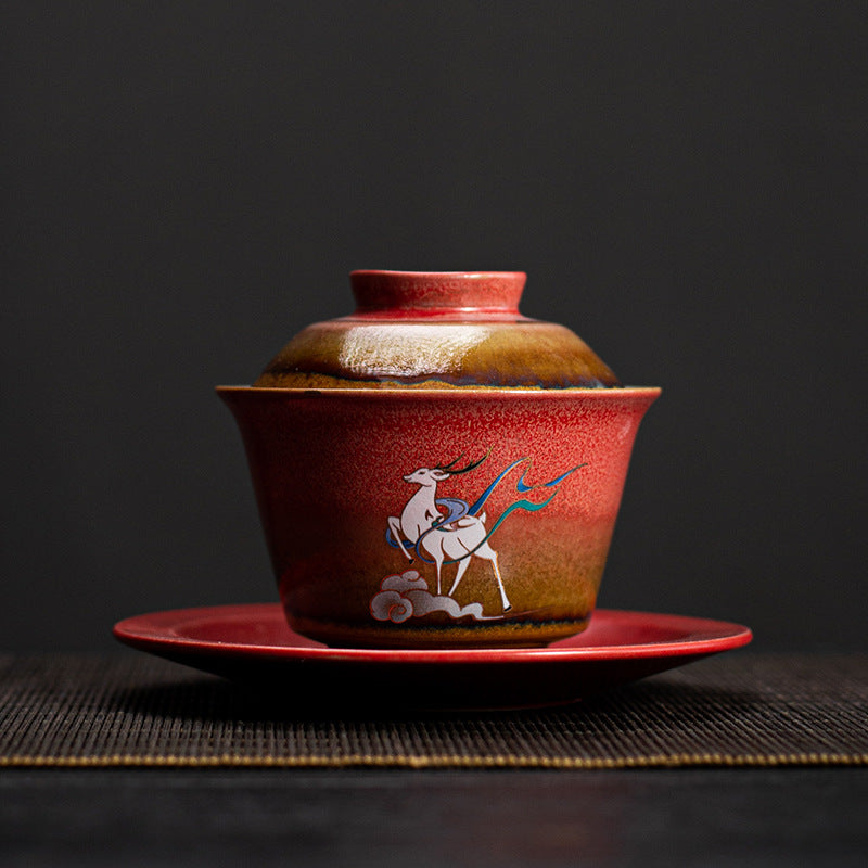 Japanese Kiln Baked Sancai Tea Cup - Red - ceramic cup