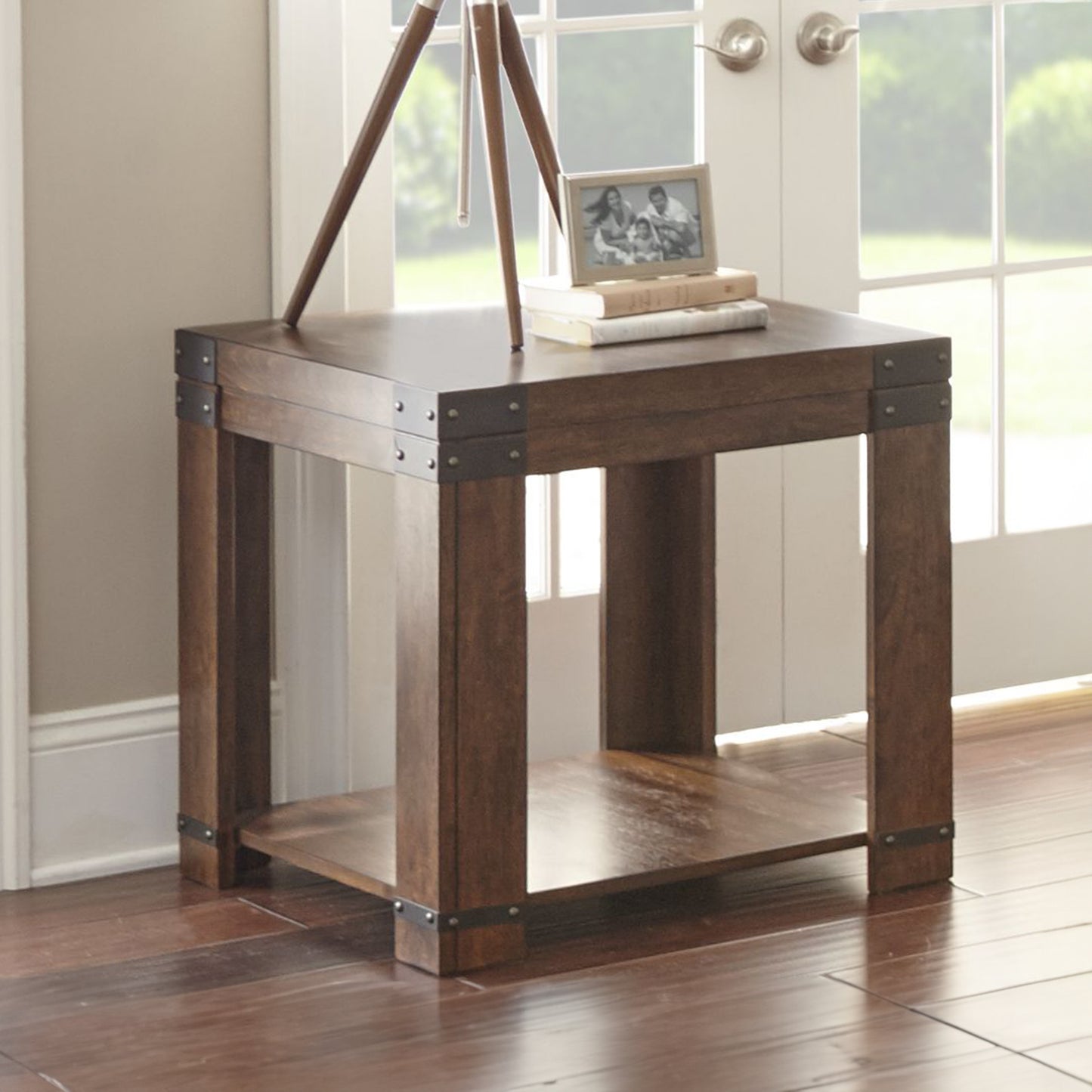 Relyne Industrial End Table | Metal Bracket Accents | Cherry - Default - tables