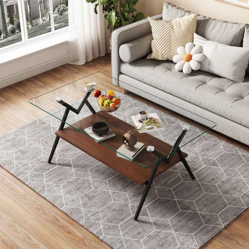 Fennus Modern Coffee Table | Tempered Glass Top | Brown & Black - Default - tables