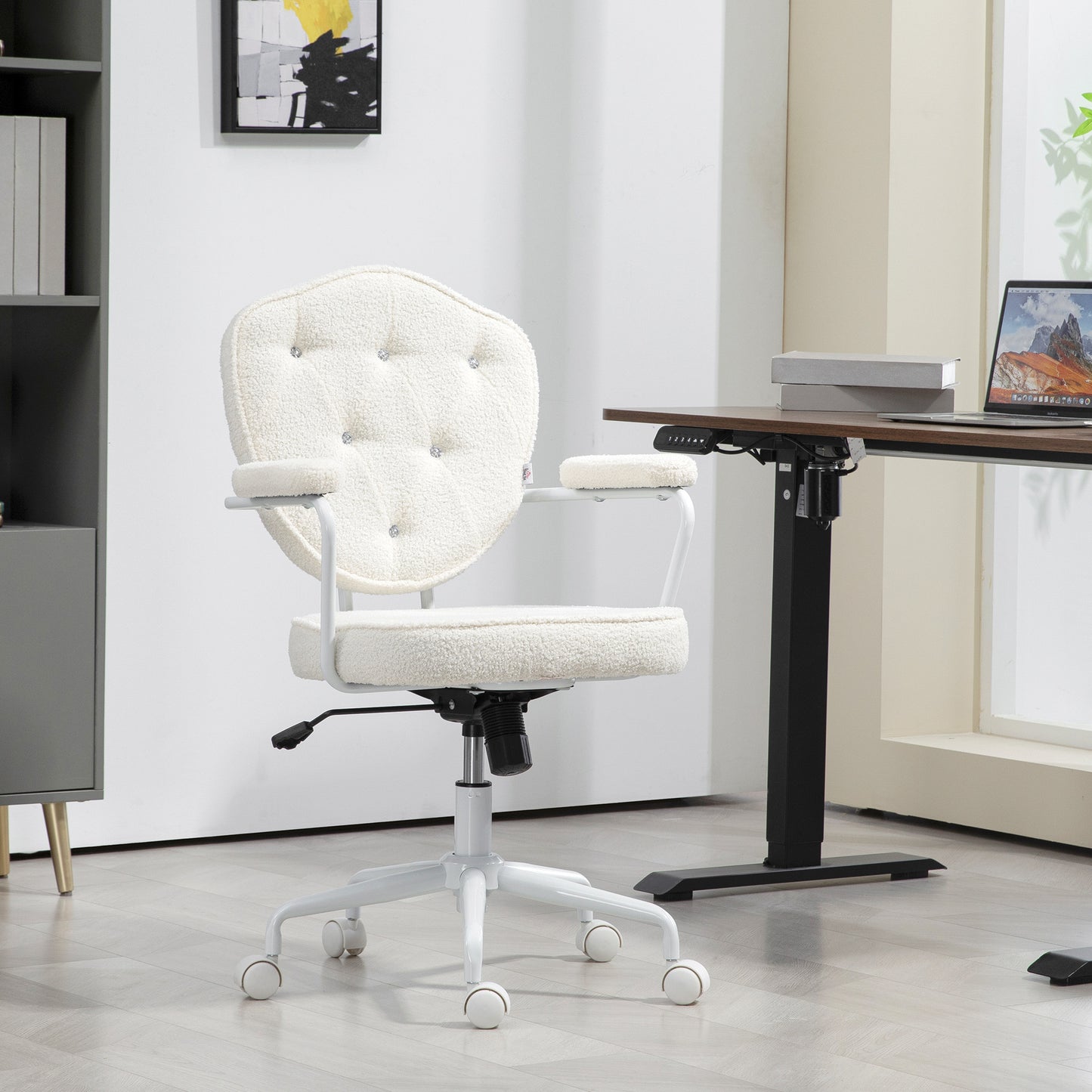 Ollend Office Chair | Cream White Fleece - - chair cream office white