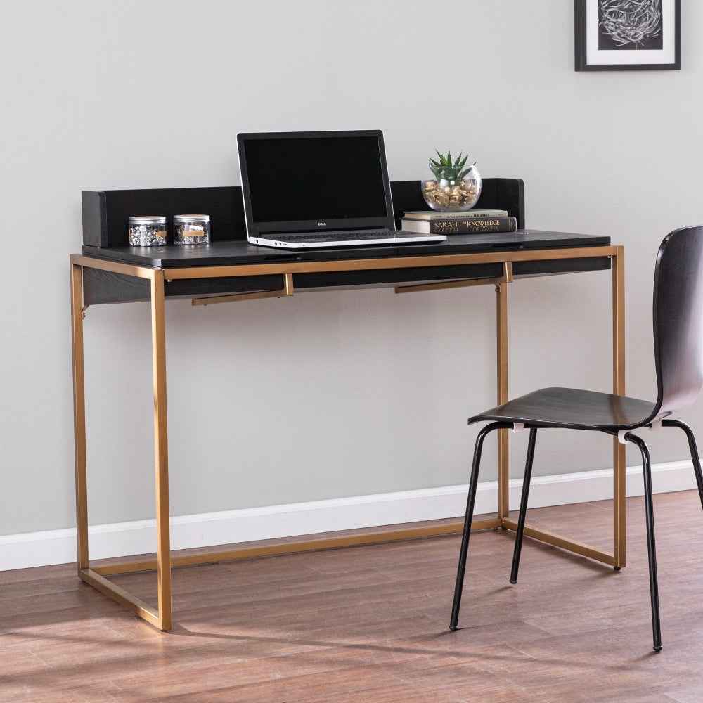 Caldlin Writing Desk | Black & Gold - - black desk gold office