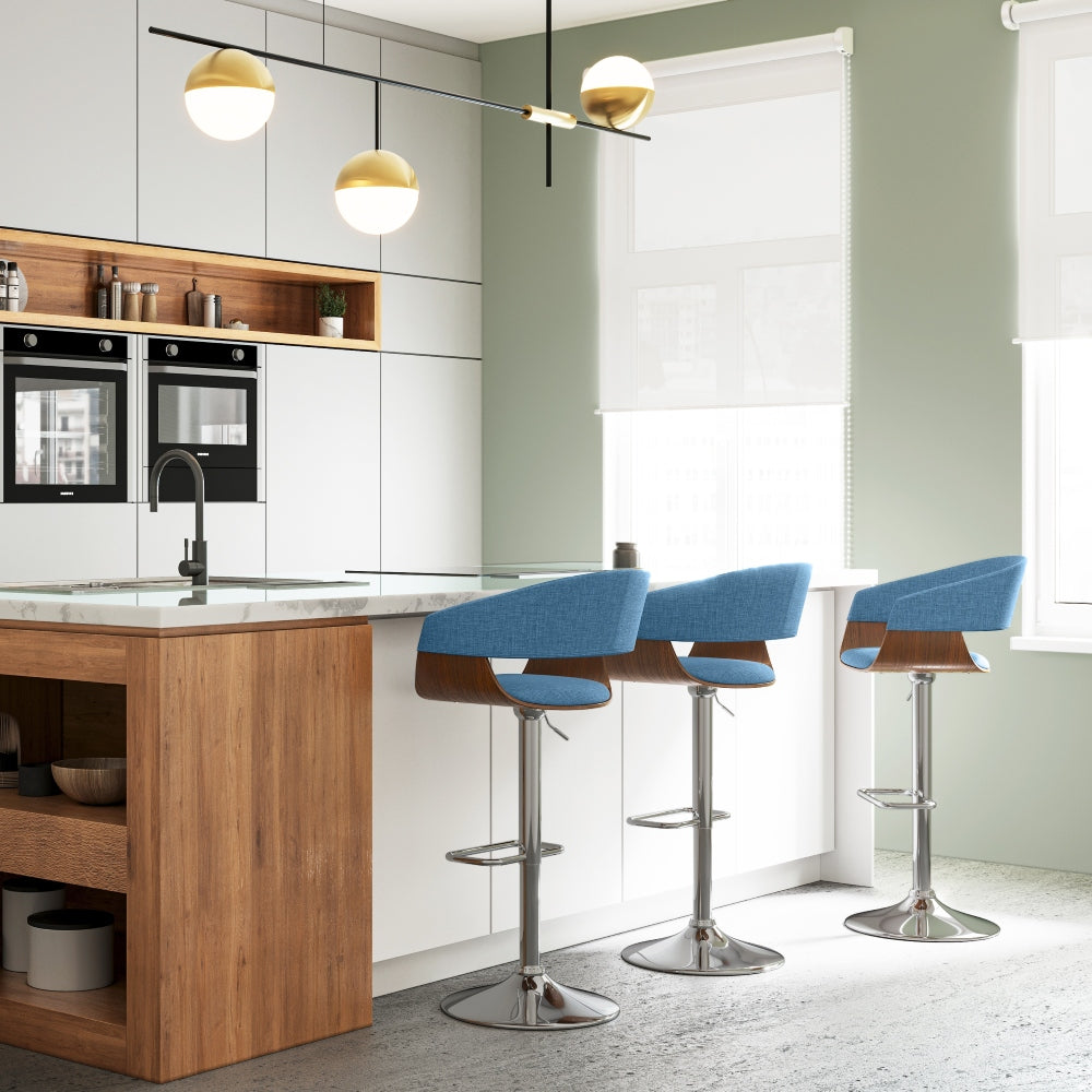 Lowell Minimal Swivel Bar Stool | 1 Piece | Blue & Walnut - - bar stools