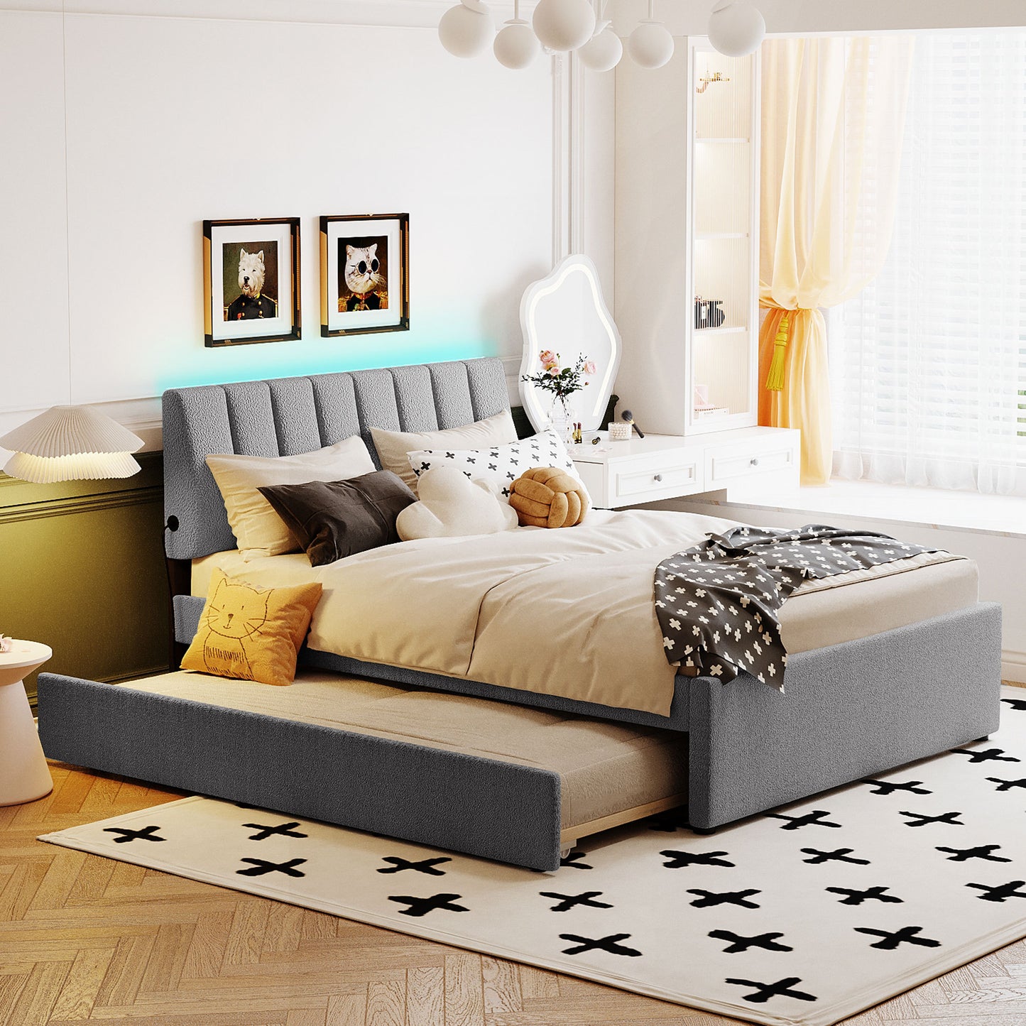 Magiaru Teddy Fleece Full Size Bed | Gray - Default - beds