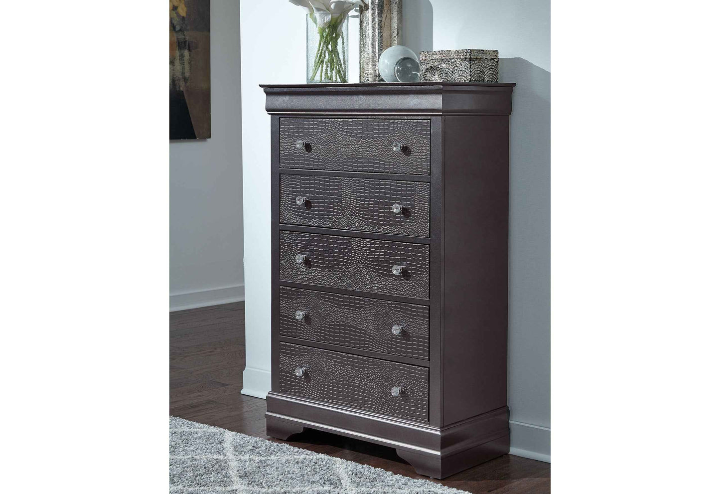 Donop Tall Dresser Cabinet | Metallic Grey - - dresser