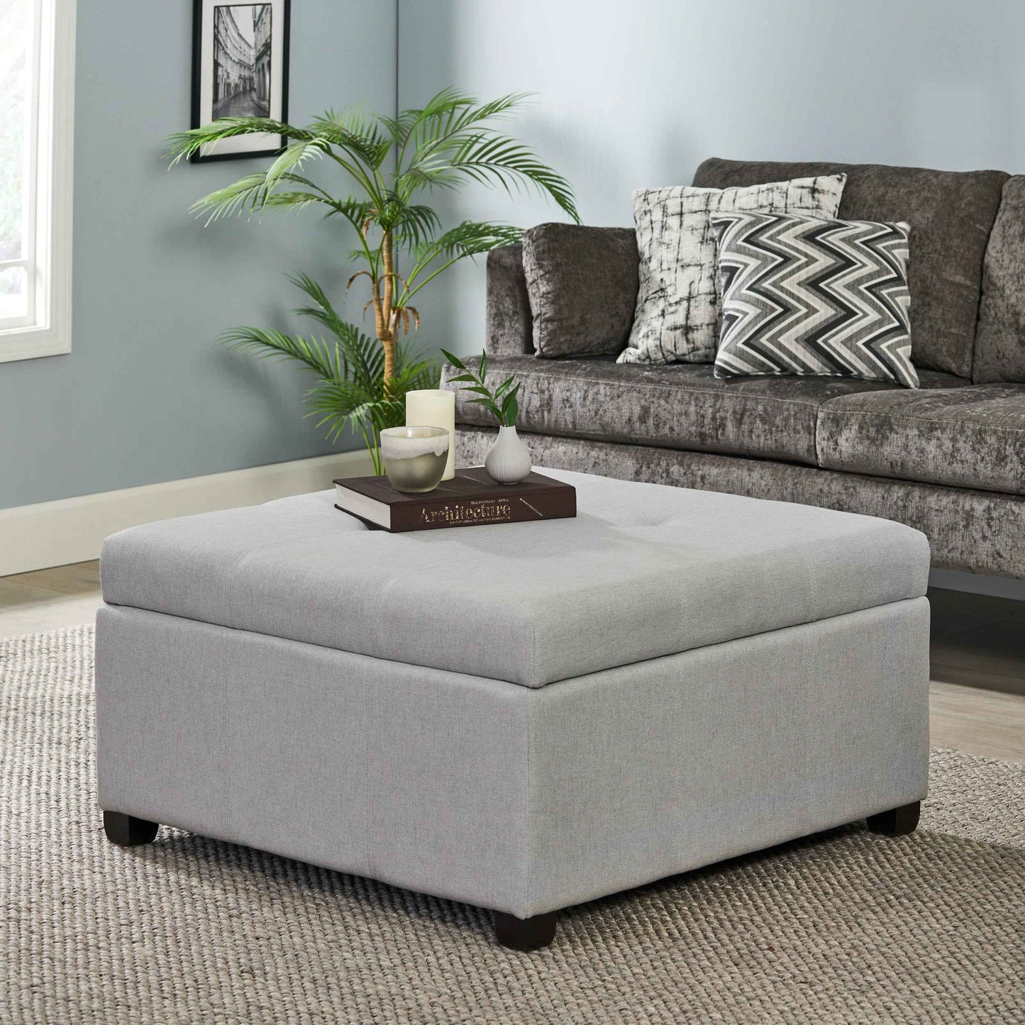 Alshell Storage Ottoman | Light Grey - Default - bench