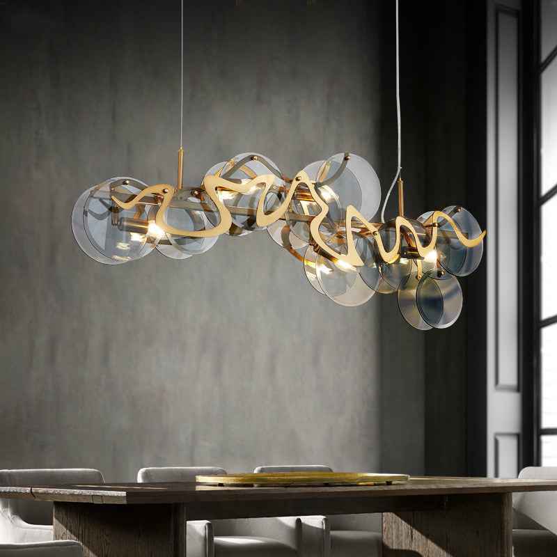 Tonass Chandelier Light Fixture - Grey L105cm - Chandelier gold