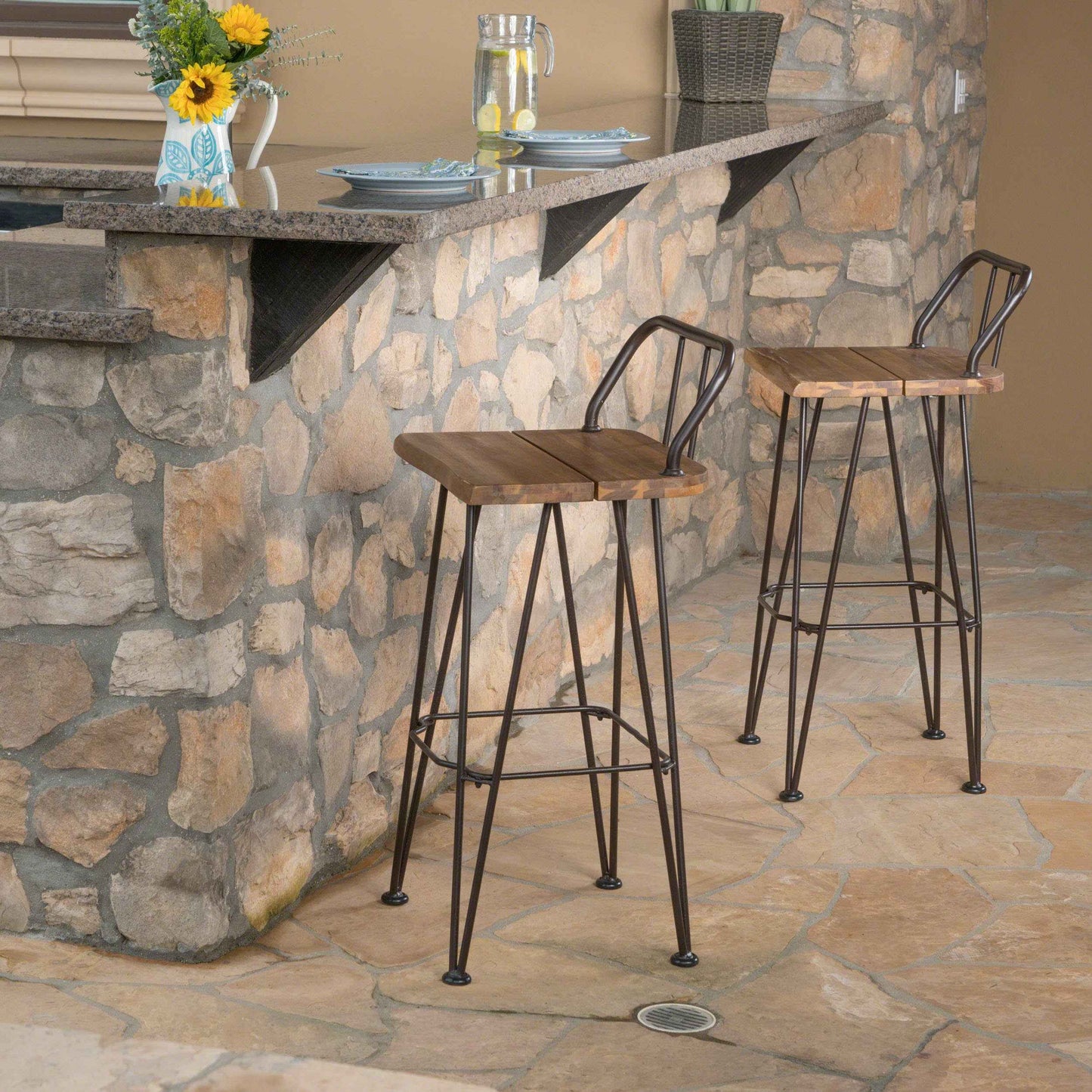 Denali Industrial Outdoor Barstools | Brown - Default - garden furnishing