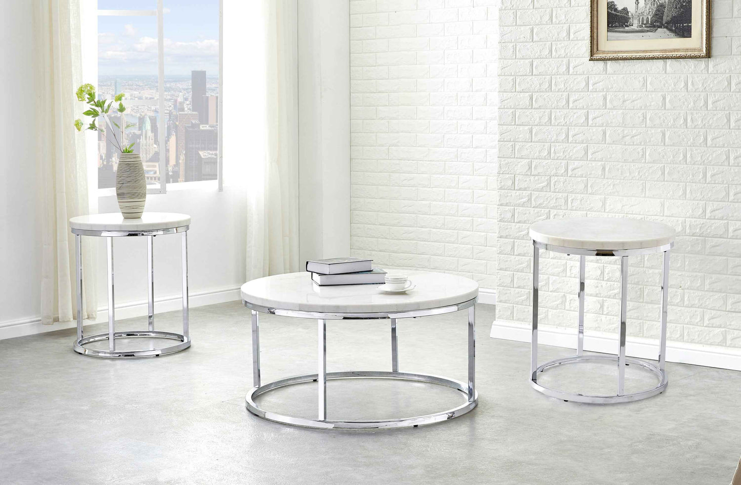 Echo 3-Piece Marble Top Table Set | White - Default - tables