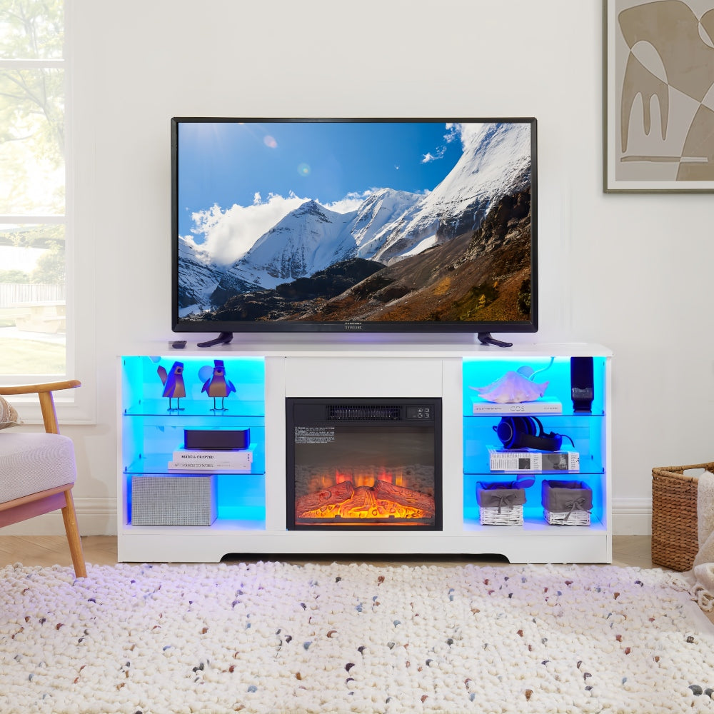 Pelliva 2-in-1 TV Stand & Electric Fireplace | LED Lights | White - Default - tv console