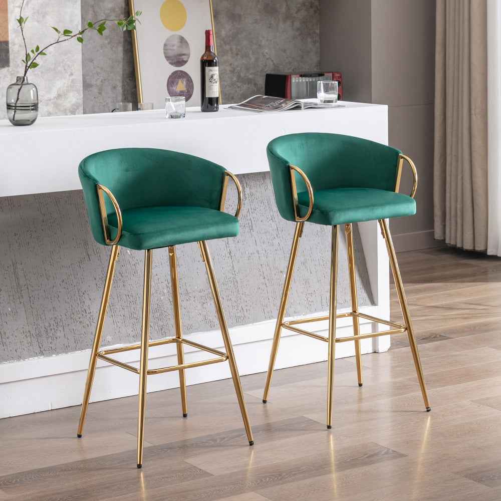 Etori Glam Bar Stools | Set of 2 | Emerald Velvet - Default - bar stools