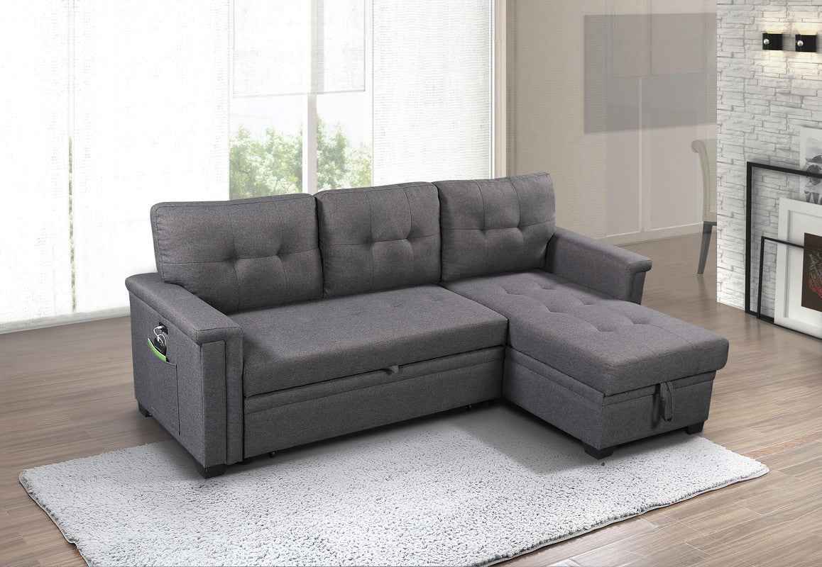 Ashlyn 84" Reversible Sectional Sofa | USB Charging Port | Dark Gray - - grey sofa