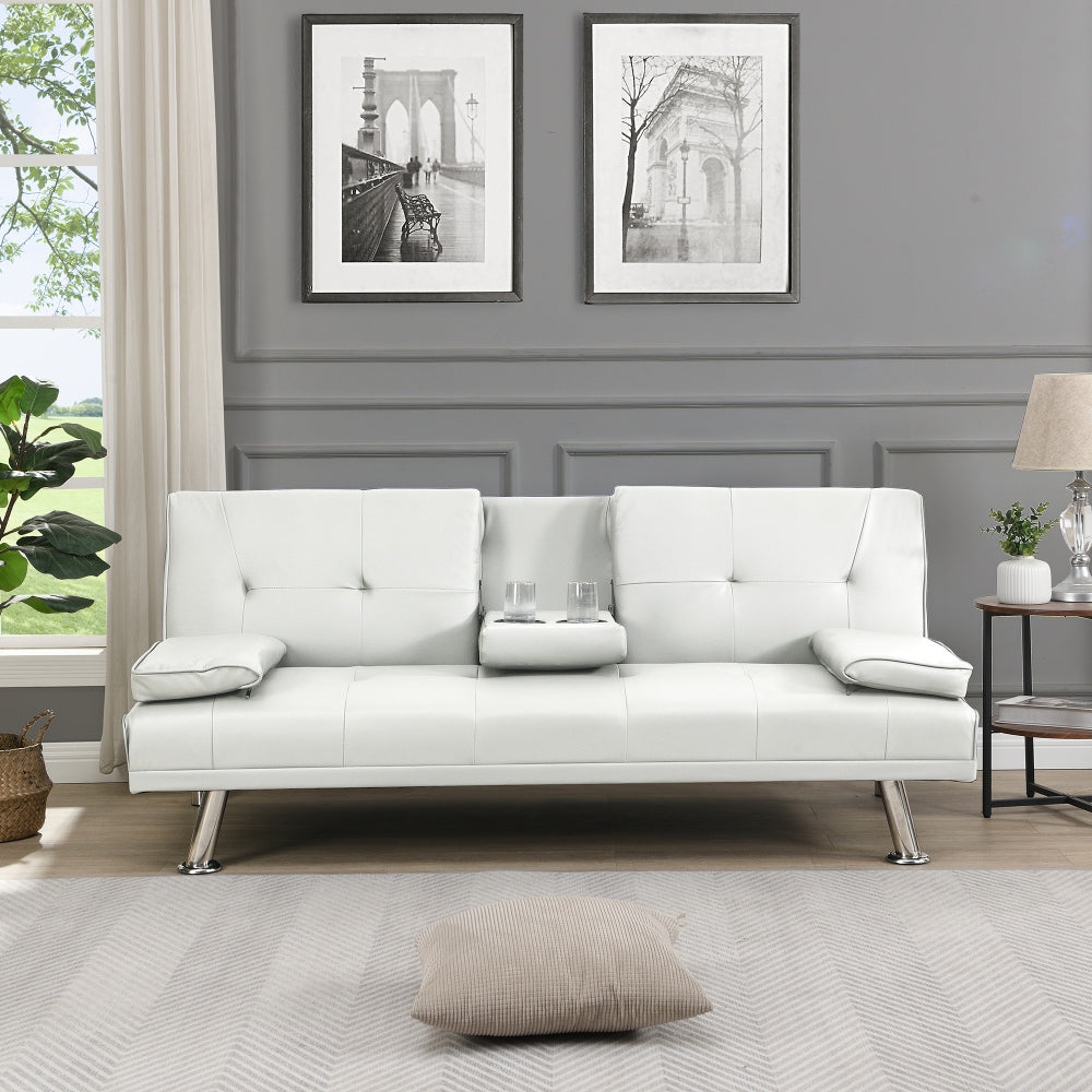 Mendac Elegant Sofa Bed | Armrest - Two Cup Holders | White - - sofa