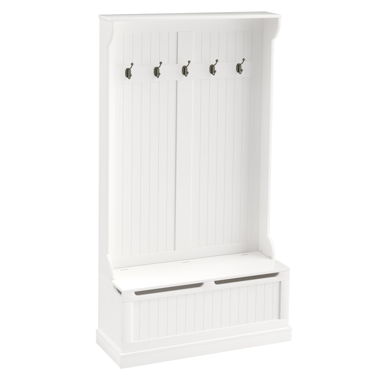 Wonuk 38'' 3-In-1 Hall Tree | Storage Bench & Hooks | White - - coat rack white wood