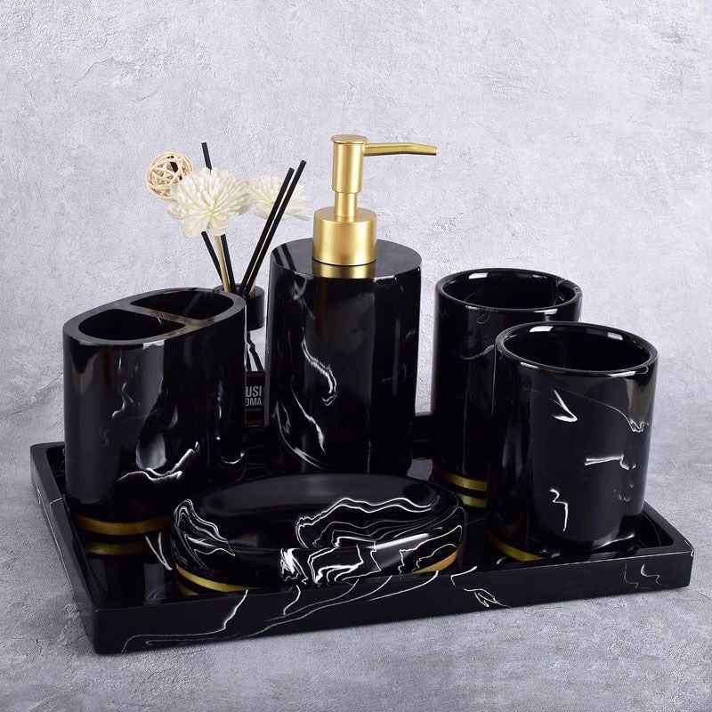Black Marble Mouthwash Cup Set - Black Marble - black Ceramic Hand Wash Marble