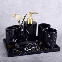 Black Marble Mouthwash Cup Set - Black Marble - black Ceramic Hand Wash Marble