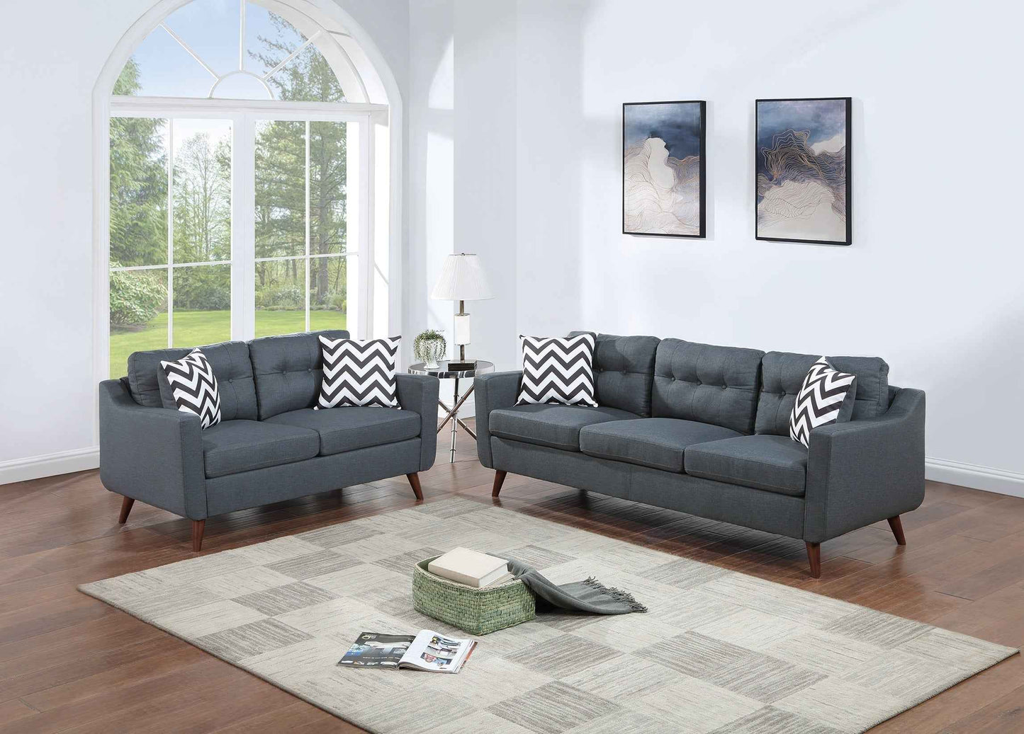 Dicati 2pc Modern Cozy Sofa | Blue Gray - - sofa