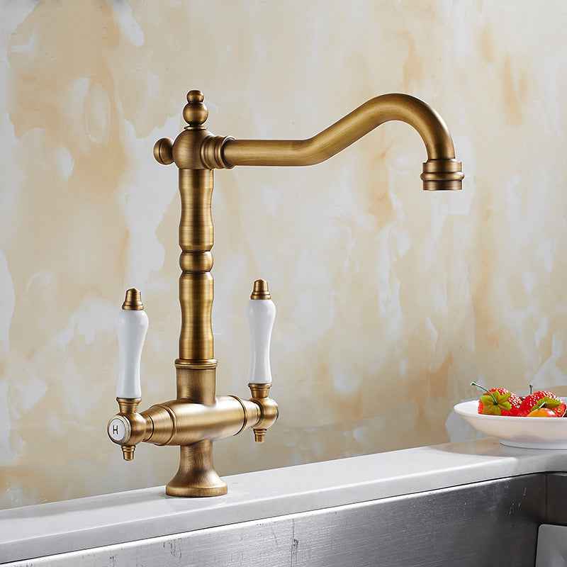 Aelphco Dual-Handle Kitchen Faucet - Bronze - antique bronze brushed gold dual handle