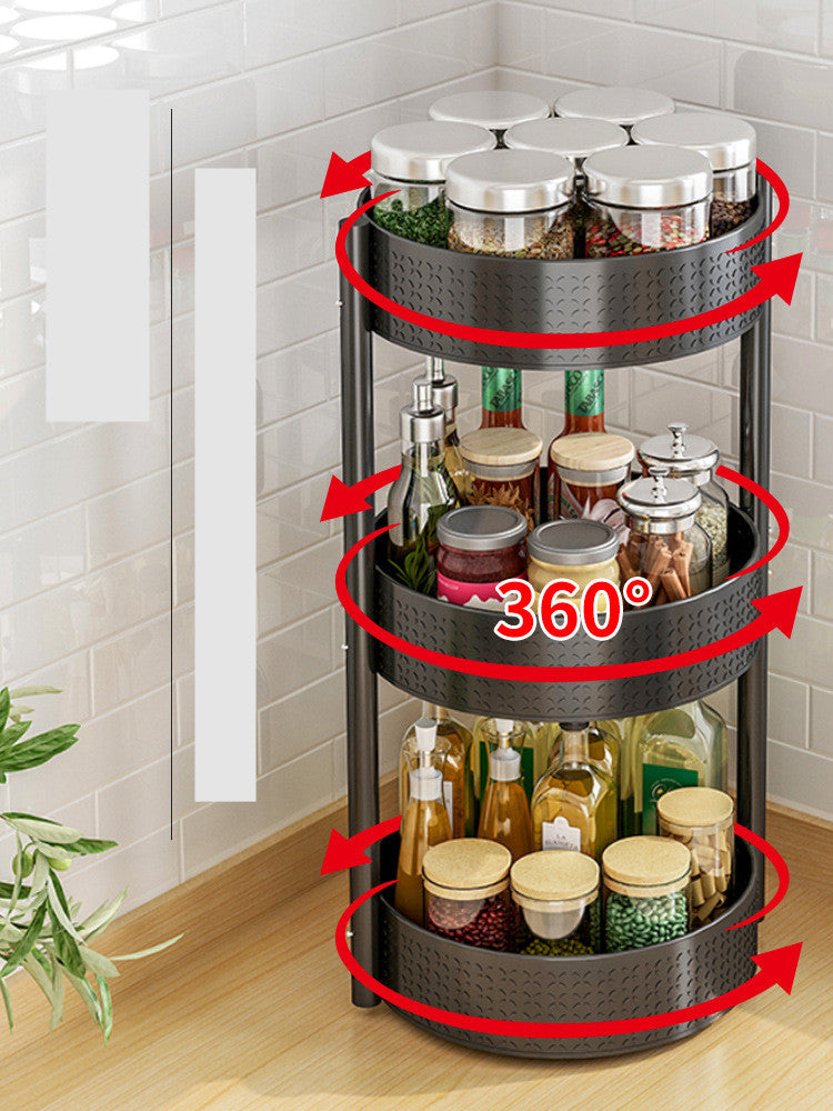 Rotating Spice Storage Rack - 3 Layers - black Rack Stainless Steel Storage