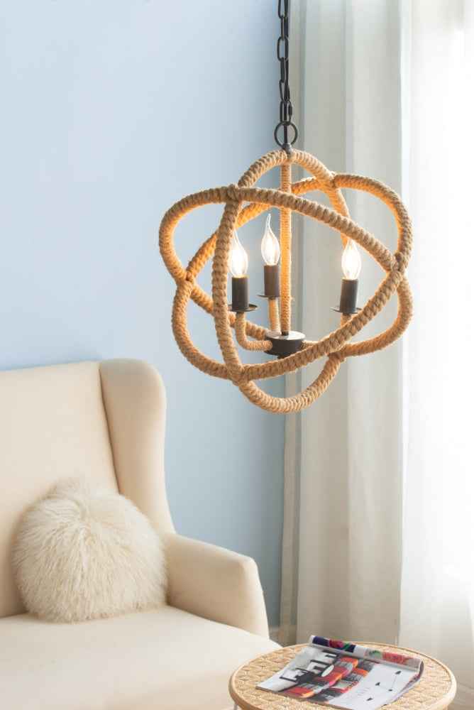 Ervidia 3-Light Farmhouse Rope Chandelier | Beige - Default - chandeliers