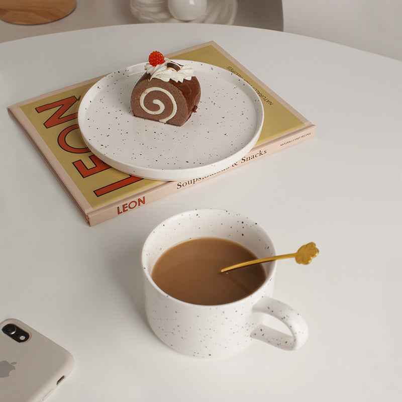 Ceramic Simple Coffee Mug With Lid Spoon - Off-White Splash Dots - Ceramic cup Mug off white