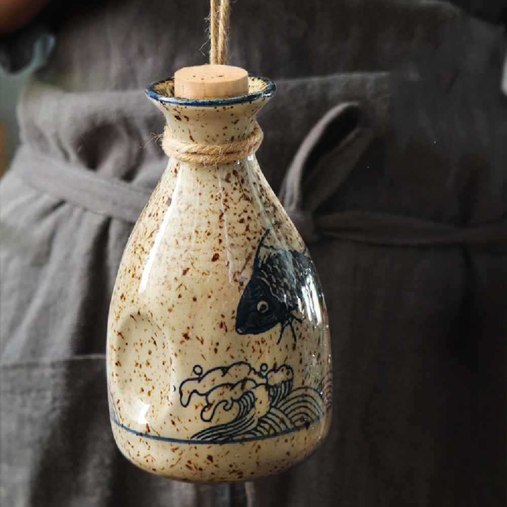 Hand-painted Ceramic Wine Set - - beige ceramic set ceramics drinkware