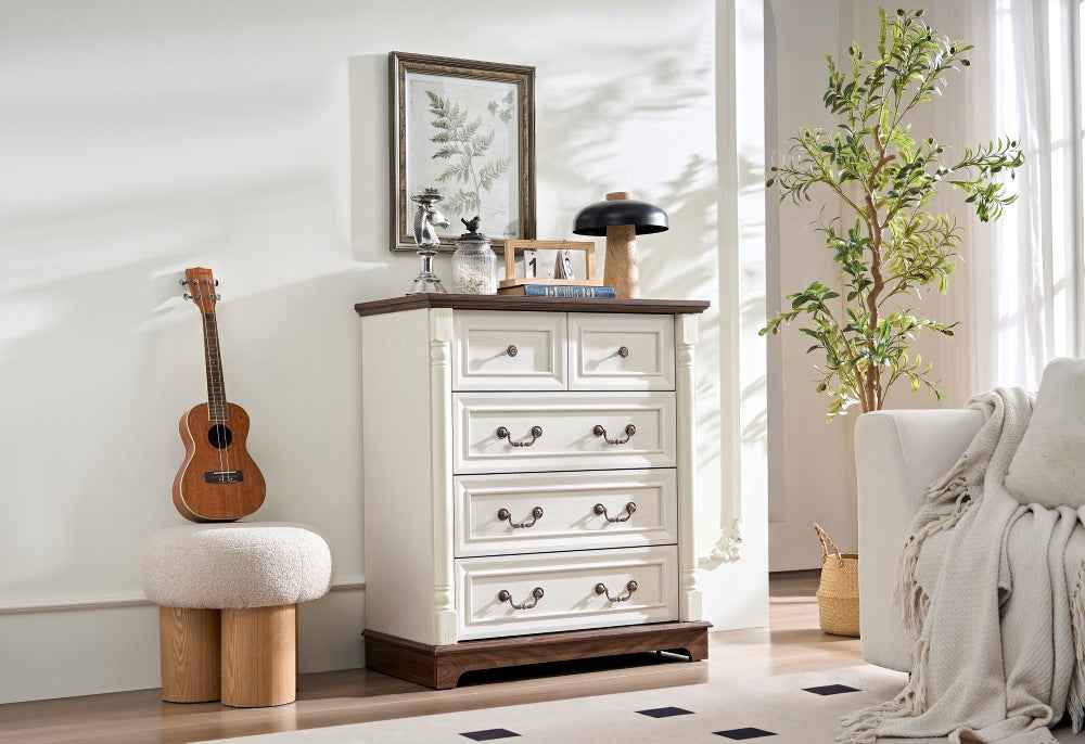 Avasea Farmhouse 5-Drawer Dresser Chest | Walnut & White - Default - dresser