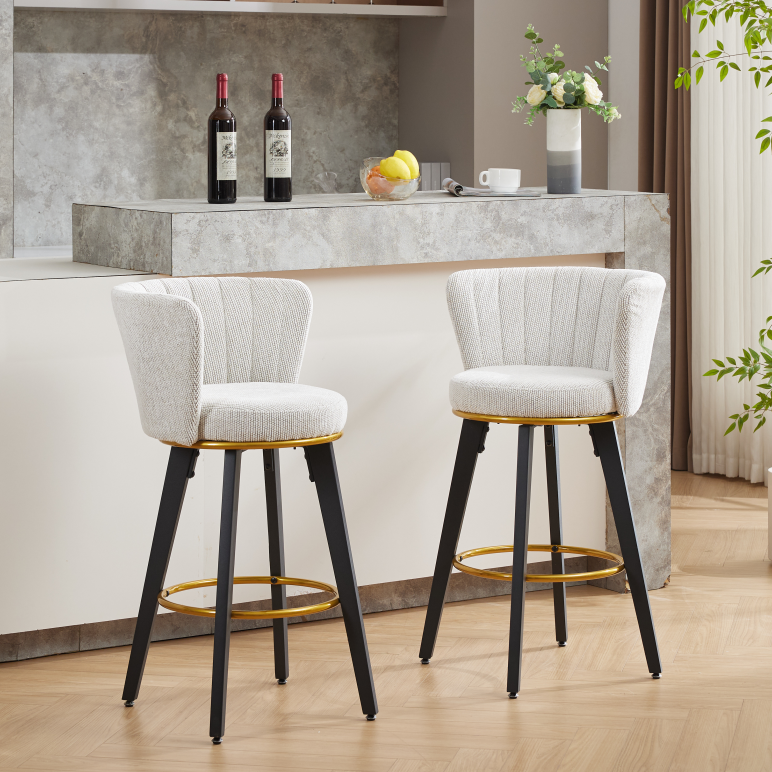 Toracto Elegant Swivel Bar Stools | Set of 2 | White Velvet - Default - bar stools