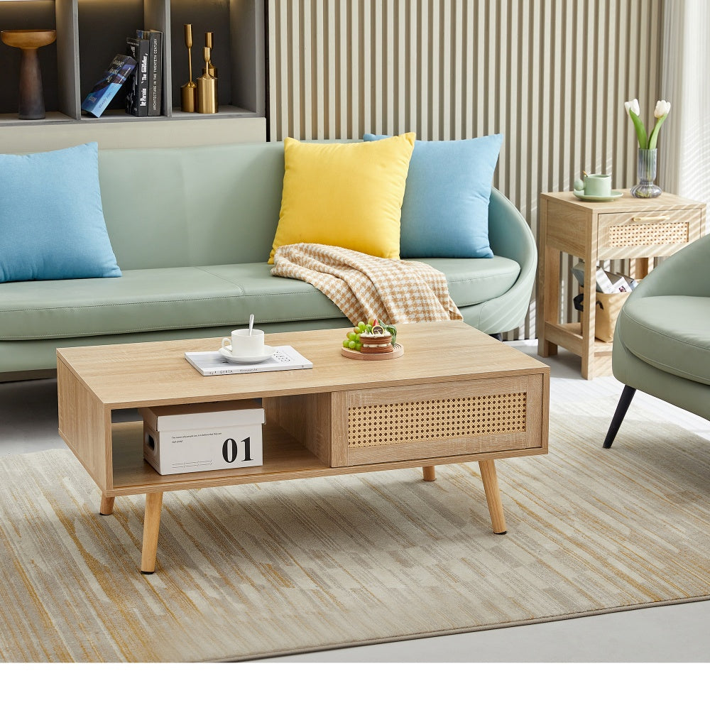 Spictum 41' Rattan Coffee Table | Natural Wood - Default - tables