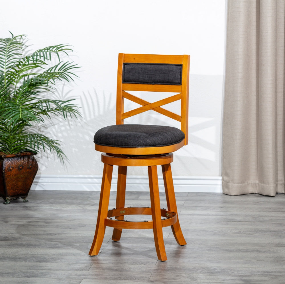 Lobeli Swivel Bar Stool | 1 Piece | Charcoal & Brown - Default - bar stools
