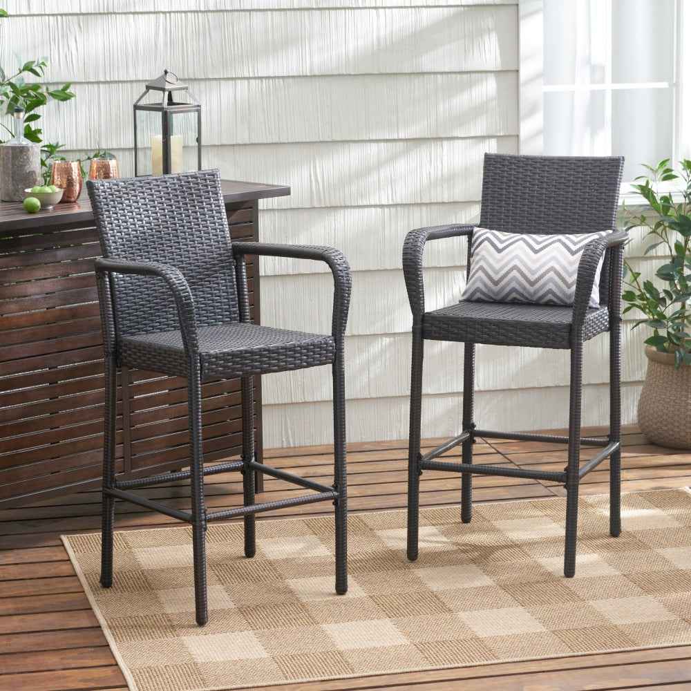 Fedam Outdoor Barstools | Set of 2 | Dark Brown - Default - garden furnishing