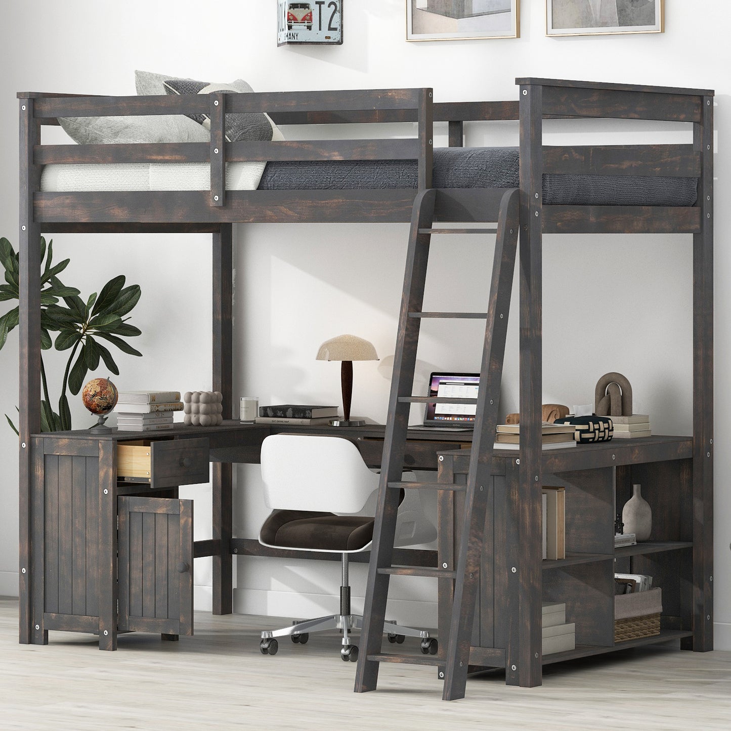 Ongenn Rustic Full Size Loft Bed | Antique Brown - Default - beds