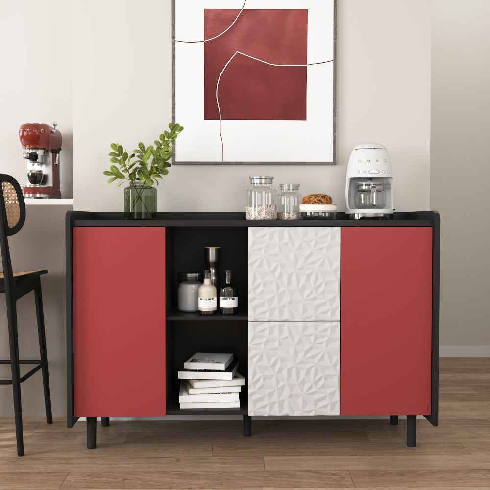 Hemsons Large Buffet Cabinet | Black, White & Red - - black cabinet red white wood