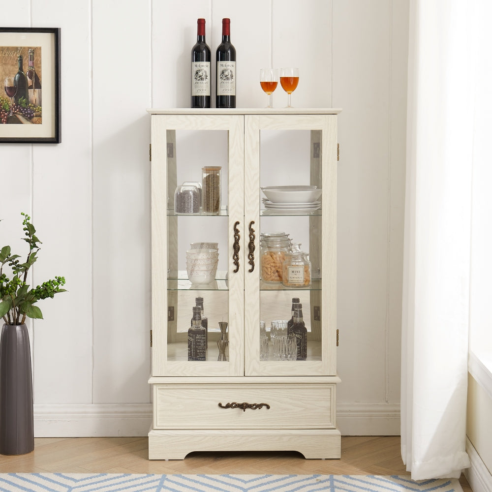 Lucuk Vintage Lighted Glass Cabinet | Cream White - - cabinet glass white wood