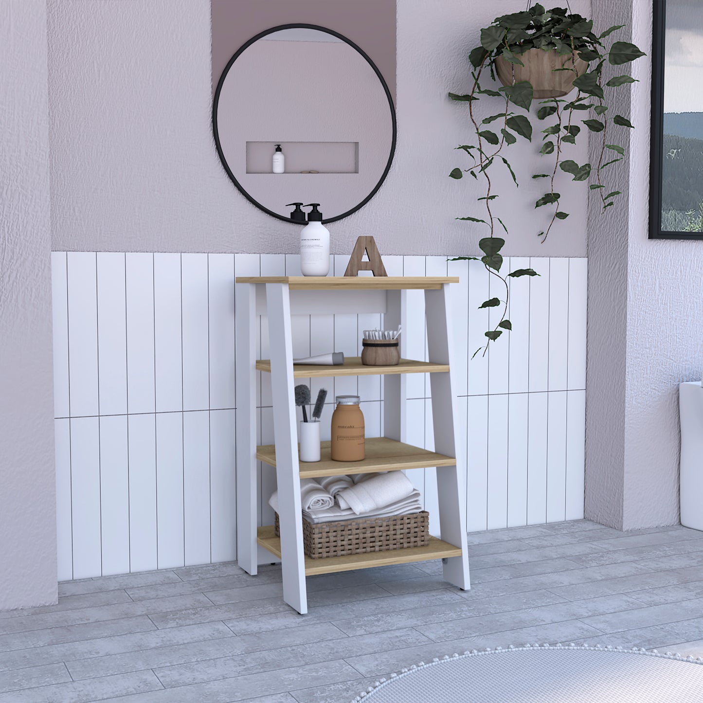 Nayel Small Bookcase | Light Oak & White - - bookcase oak white wood