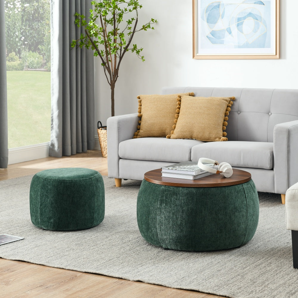 Misupo 2pcs Round Storage Center Table | Tray Lid | Green - Default - bench